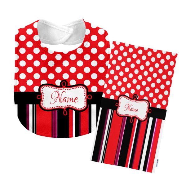 Monogrammed  Red 'Presley' Baby Bib with Matching Monogrammed Burp Cloth Thumbnail