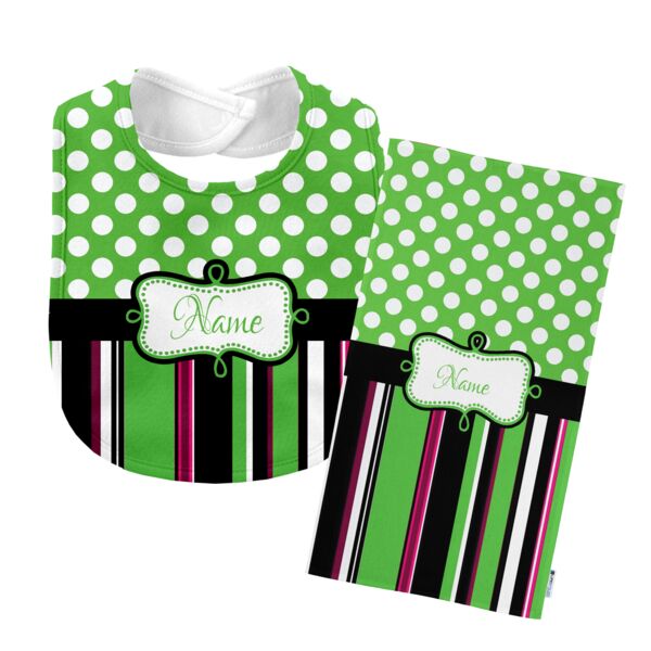 Monogrammed  Green 'Presley' Baby Bib with Matching Monogrammed Burp Cloth Thumbnail