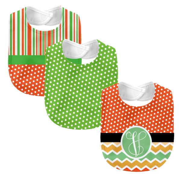 Monogrammed Melon Days Orange 3 Piece Baby Bib Set Thumbnail