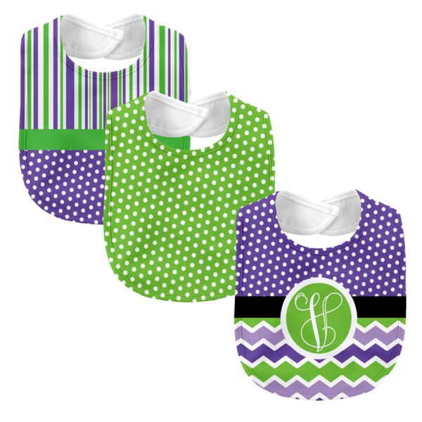 Monogrammed Melon Days Purple 3 Piece Baby Bib Set Thumbnail