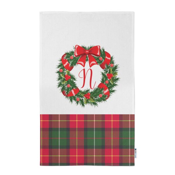 Personalized Photo Collage Wreath with Initial Kitchen Towel 11"x18" Thumbnail