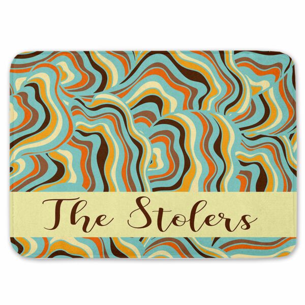 Personalized Retro Coral Fleece Bath Mat with Name - Blue Thumbnail