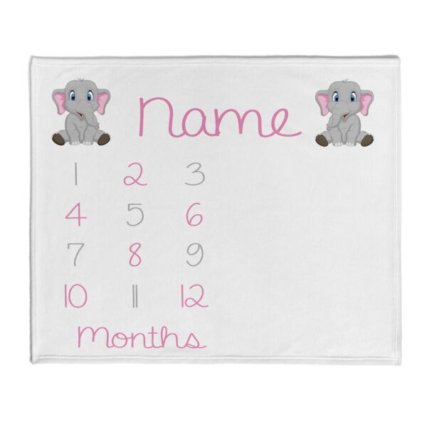 Baby Pink Elephant Milestone Blanket - 30" x 40" Velveteen Thumbnail