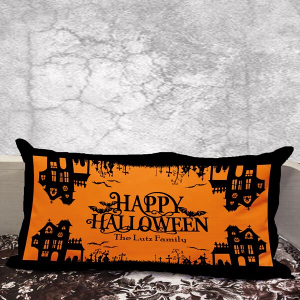 Happy Haunted Halloween Personalized Lumbar Pillow - 21" x 13" Thumbnail
