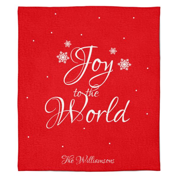 Personalized Christmas Photo Collage Joy to the World (Red) Soft Medium Fleece Blanket - 50" x 60" Thumbnail