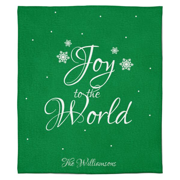 Personalized Christmas Photo Collage Joy to the World (Green) Soft Medium Fleece Blanket - 50" x 60" Thumbnail