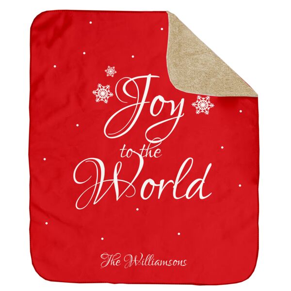 Personalized Christmas Joy to the World (Red) Ultra Plush Sherpa Blanket - 60" x 80" Thumbnail